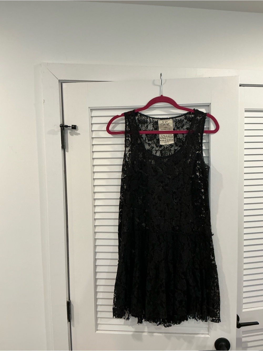 RARE Free People ONE Black Lace Mini Dress boho flouncy romantic cottagecore